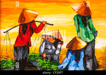 Peinture de travailleurs agricoles vietnamiens, Vietnam Banque D'Images