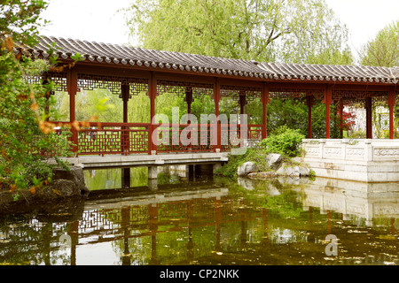 Pont dans un jardin chinois Banque D'Images