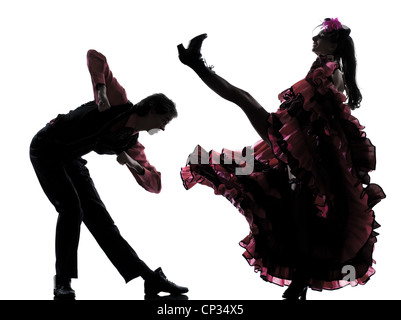 Homme Femme couple danseur french cancan dans studio isolé sur fond blanc Banque D'Images