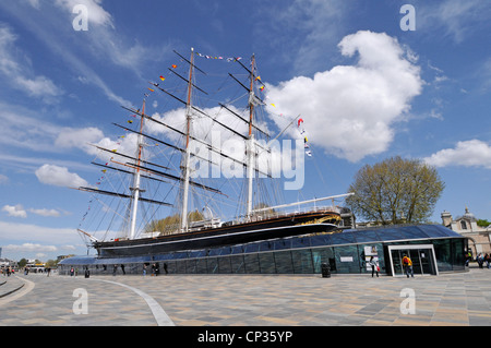 Le Cutty Sark British Tea clipper, un navire victorien restauré et historique, fait partie de la National Historic Fleet à Greenwich, Londres, Angleterre, Royaume-Uni Banque D'Images