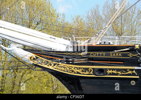 Cutty Sark clipper ship close up of bow détaillant Banque D'Images