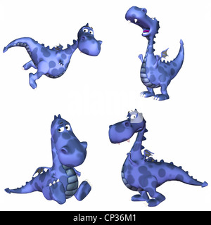 Illustration d'un pack de quatre (4) Blue dragons avec différentes poses et expressions isolé sur fond blanc - 2de3 Banque D'Images