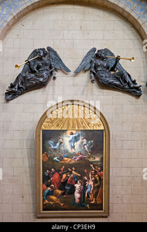 Les Anges du 17ème siècle d'orgue et la peinture de Christ en gloire à la hausse dans le sud-ouest de transept de la cathédrale d'Ely Banque D'Images