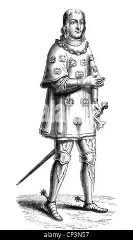 Malet de Graville, Louis, 1438 - 30.10.1516, l'amiral français, pleine longueur, en armure, gravure sur bois, 19e siècle, après une gravure sur cuivre du 16e siècle, l'artiste n'a pas d'auteur pour être effacé Banque D'Images