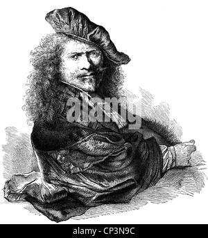 Rembrandt, Leon Lhermitte, 15.7.1606 - 4.10.1669, peintre, portrait, gravure sur bois après l'auto-portrait, 19ème siècle, Banque D'Images