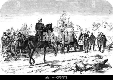Evénements, Guerre franco-prussienne 1870 - 1871, bataille de Sedan, 1.9.1870, rencontre d'Otto von Bismarck avec l'empereur Napaolon III, 2.9.1870, gravure en bois de H. Kaeseberg après dessin d'Anton von Werner, 1871, reddition, capture, chute du second Empire, Allemagne, France, 19e siècle, franco-prussien, historique, historique, historique, peuple, Droits supplémentaires-Clearences-non disponible Banque D'Images