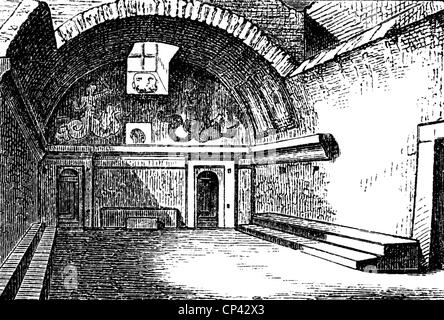 Baignade, monde antique, bain puplique, apodytérium (dressing) de bain à Pompéi, gravure en bois, 19e siècle, architecture, Empire romain, antiquité, 1er siècle, historique, historique, monde antique, droits additionnels-Clearences-non disponible Banque D'Images