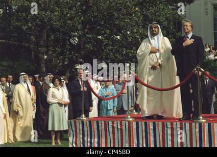 Le président Carter et le prince Fahd bin Abd al-Aziz Al-Saud 1921-2005 Prince Héritier d'Arabie saoudite lors d'une cérémonie d'accueil à Banque D'Images