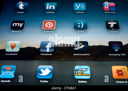 Réseau social d'icônes sur l'écran de l'Ipad Banque D'Images