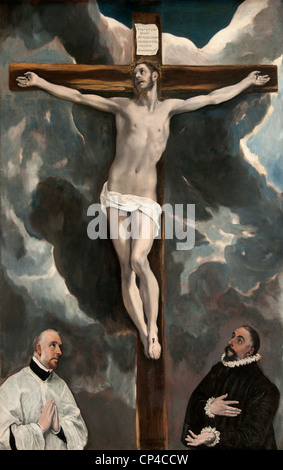 Le Christ en croix adoré par deux donateurs par EL GRECO Domenikos Theotokopoulos 1541 1614 Espagnol Espagne Banque D'Images