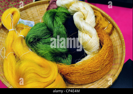 Beaux fils de soie de couleur dans un laboratoire chinois Banque D'Images