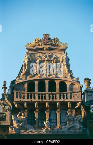 Belgique - Bruxelles - Grand Place (Site du patrimoine mondial par l'UNESCO, 1998). Maisons de guilde, des détails architecturaux. Banque D'Images