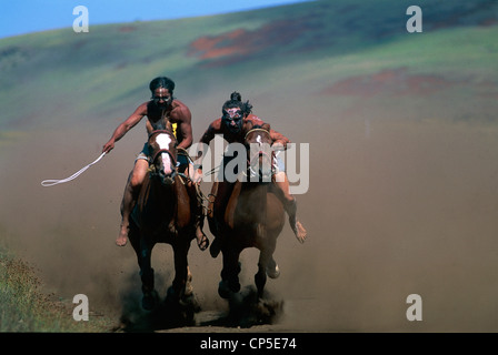 Chili - Île de Pâques (Rapa nui) - Tapati Rapa Nui Vaihu, Festival. Course de chevaux Banque D'Images