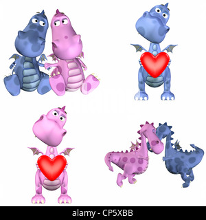 Illustration d'un pack de quatre (4) différentes illustrations dragon isolé sur fond blanc Banque D'Images