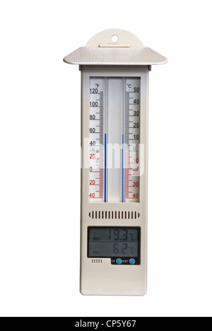 Thermomètre à minimum et maximum, avec les échelles Celsius et Fahrenheit. Banque D'Images