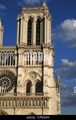 La France. Paris. La Cathédrale Notre Dame. 12e - 14e siècles. Avant de l'Ouest. La Tour. Banque D'Images