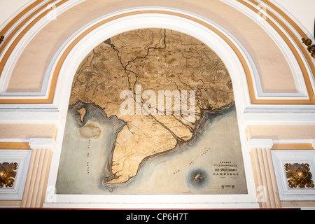 La carte du Sud Vietnam et Cambodge, le mur à l'intérieur du bureau de poste central, Ho Chi Minh Ville (Saigon), Vietnam, Banque D'Images