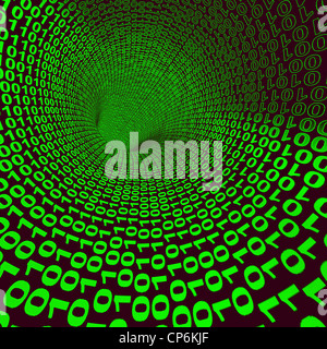 Résumé Code binaire Tunnel vert montrant ou l'informatique Banque D'Images