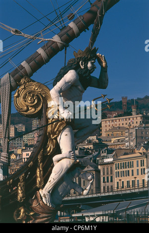 Ligurie - Gênes, Porto Antico. La proue du galion Neptune amarré au port Banque D'Images