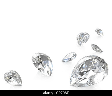 Quelques diamants taille poire, isolé sur fond blanc Banque D'Images