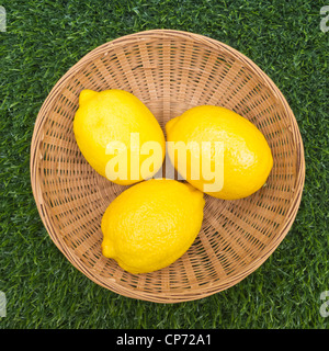 Panier de citrons dans l'herbe Banque D'Images