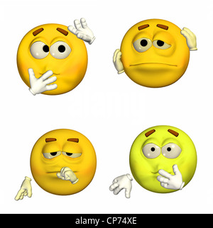 Illustration d'un pack de quatre (4) emoticons / smileys avec différentes poses et expressions isolé sur un fond blanc -3D9 Banque D'Images