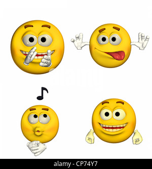 Illustration d'un pack de quatre (4) emoticons / smileys avec différentes poses et expressions isolé sur un fond blanc -5D9 Banque D'Images