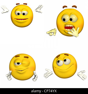 Illustration d'un pack de quatre (4) emoticons / smileys avec différentes poses et expressions isolé sur un fond blanc -7D9 Banque D'Images