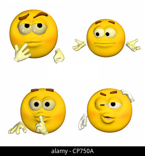 Illustration d'un pack de quatre (4) emoticons / smileys avec différentes poses et expressions isolé sur un fond blanc -9D9 Banque D'Images