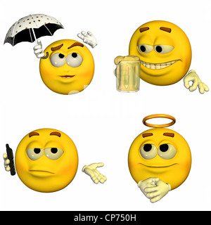 Illustration d'un pack de quatre (4) emoticons / smileys avec différentes poses et expressions isolé sur un fond blanc -8D9 Banque D'Images