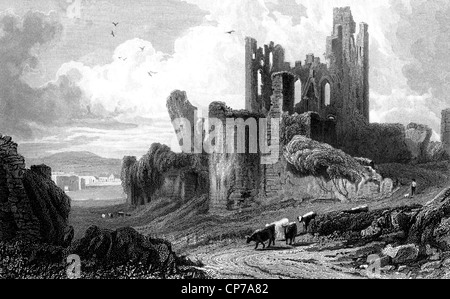 Gravure en noir et blanc de château de Caerphilly, Wales, Glamorganshire. Publié par B.B Woodward dans livre, 'l'histoire du pays de Galles" (18 Banque D'Images