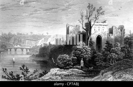 Ruines du château de Chepstow de gravure sur la rivière Wye, Monmouthshire, Wales. Dessiné par H. Gastineau. Gravée par H. W. Bond. Publié Banque D'Images