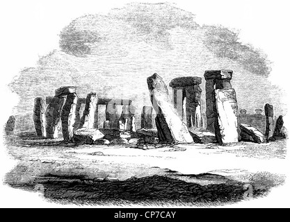 Vintage gravure de Stonehenge avec fond blanc. Banque D'Images