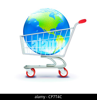 Concept commercial mondial avec panier contenant globe Banque D'Images