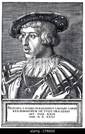 L'empereur Ferdinand I, 1503 - 1564, gravure sur cuivre par Barthel Beham, datant de 1531, l'empereur Ferdinand I., (1503 - 1564), Kaise Banque D'Images