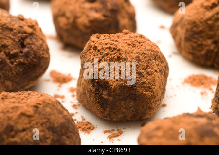 Chocolat artisanal de truffes dans le cacao en poudre Banque D'Images