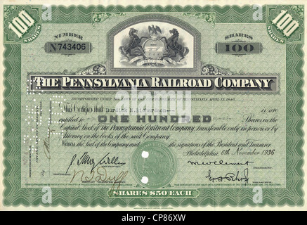 Certificat d'actions, historique, l'Pennsylvana Aktie Historische Railroad Company 0883, US-amerikanische Eisenbahngesellschaft, Phi Banque D'Images