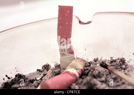 Cigarettes brûlées dans un cendrier Banque D'Images