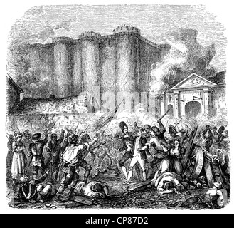 La prise de la Bastille en 1789, le symbolique début de la Révolution française, la gravure historique, 19e siècle , Der Stur Banque D'Images