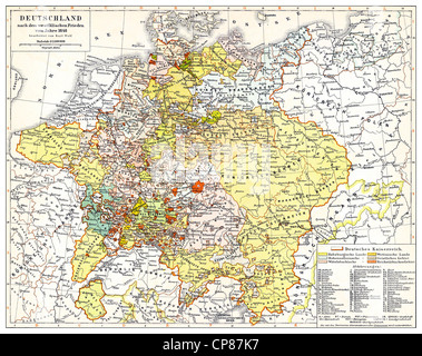 Carte historique de l'Allemagne et l'Europe après la Paix de Westphalie, 1648, 17e siècle, Historische, zeichnerische Darstellung, Banque D'Images