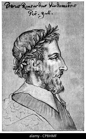 Pierre de Ronsard, 1524 - 1585, un poète français, Historische Druck aus dem 19. Jahrhundert, Portrait von Pierre de Ronsard, 1524 - Banque D'Images