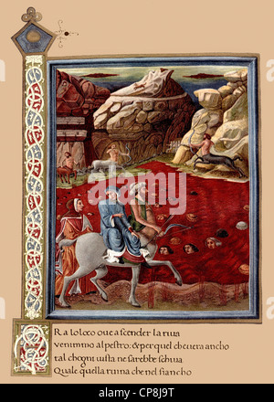 Illustration historique du 19ème siècle, le Centaure Nessus conduisant Dante et Virgile pour ford le long de la rivière de sang en h Banque D'Images