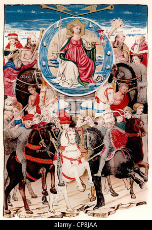 Illustration historique du 19ème siècle, après le triomphe de la renommée par Francesco Petrarca ou Pétrarque, 1304 - 1374, l'Itali Banque D'Images