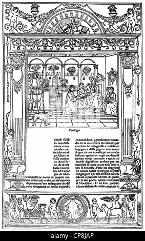 Illustration historique du 19ème siècle, la première page de Novellino, Renaissance novellas de Naples et le sud de l'Italie Banque D'Images