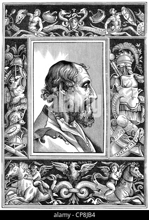 Illustration historique du xixe siècle, portrait de Ludovico Ariosto ou Ariost, 1474 - 1533, un humaniste italien, auteur Banque D'Images
