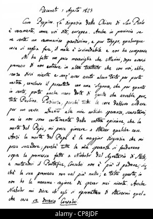 Manuscrit historique par le comte Giacomo Leopardi, 1798 - 1837, un poète, essayiste, et philologue, Historische Handschrif Banque D'Images