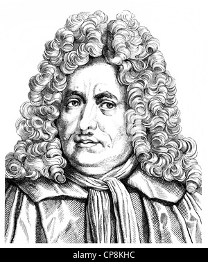 Christian Thomasius, 1655 - 1728, un juriste allemand, philosophe, conférencier et éducateur, Historische Mischtechnik aus dem 19. Jahrhun Banque D'Images