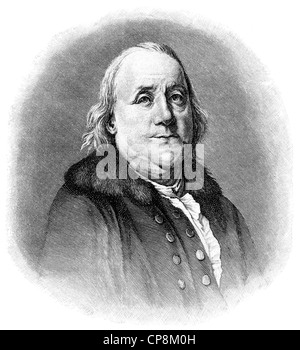 Benjamin Franklin, 1706 - 1790, l'Amérique du Nord un imprimeur, éditeur, écrivain, scientifique, inventeur et homme d'État, Historische Zeic Banque D'Images