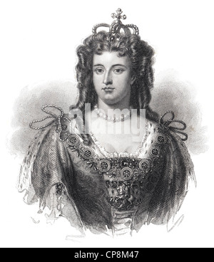 Anne Stuart, reine d'Angleterre, l'Écosse et l'Irlande, 17ème - 18ème siècle, gravure sur acier historique du 19ème siècle, Histor Banque D'Images