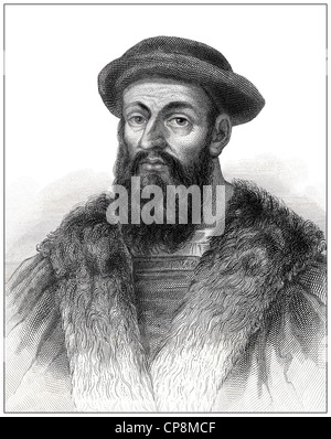 Le navigateur portugais Ferdinand Magellan ou Fernão de Magalhães ou Fernando de Magallanes, 16e siècle, l'acier historique engra Banque D'Images